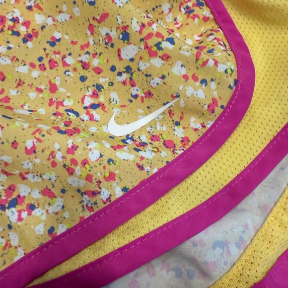 Nike Women's Confetti Yellow and Pink Athletic Shorts - Picture 3 of 6